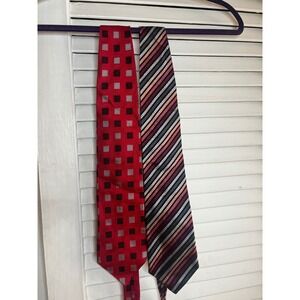 2 Fratelli Moda Men's 100% Silk Neckties Italian Red Geometric Stripe Formal Set